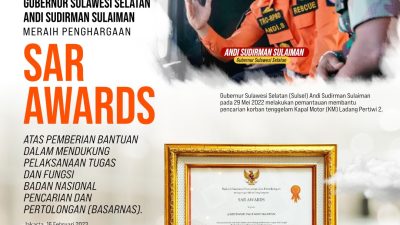 Gubernur Andi Sudirman Raih Penghargaan SAR Awards dari Basarnas