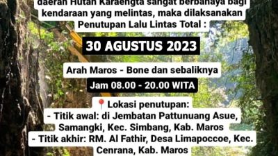 30 Agustus, Poros Maros – Bone Bakal Kembali Ditutup Selama 18 Jam