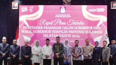 KPU Sulsel Tetapkan Andalan Hati Sebagai Gubernur Dan Wagub Sulsel Terpilih Pada Pilkada 2024