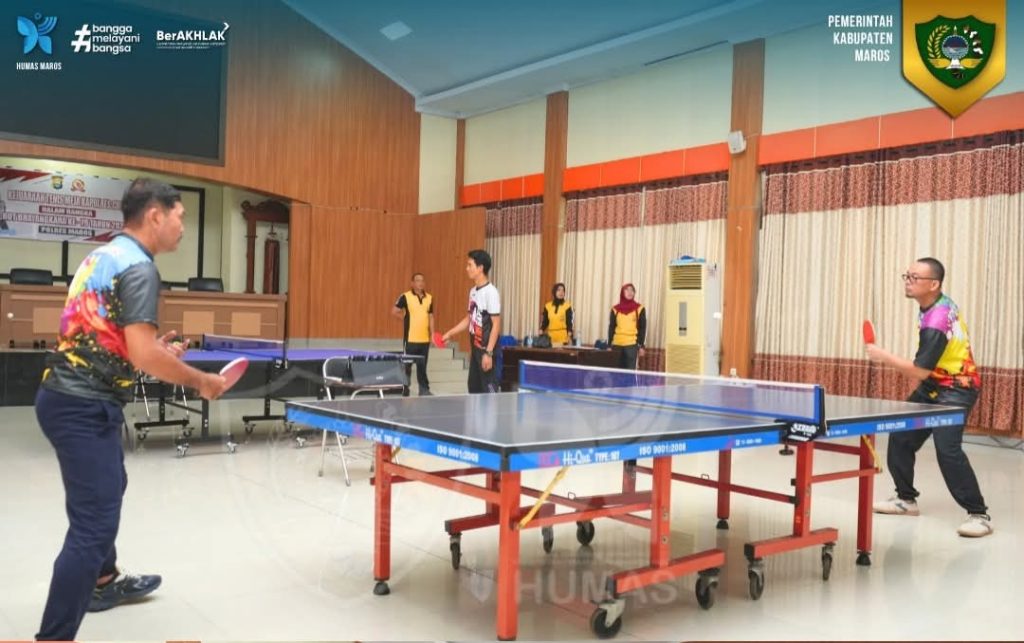 Semarakkan HUT Bhayangkara Ke-79, Bupati Maros Bersama Pejabat Lainnya Meriahkan Kejuaraan Tenis Meja Kapolres Cup 2025