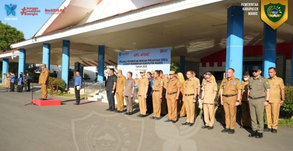 Bupati Maros Pimpin Apel Akbar PPPK, Rangkaian Acara Diisi Penandatanganan Kontrak Hingga Pelepasan Atlet