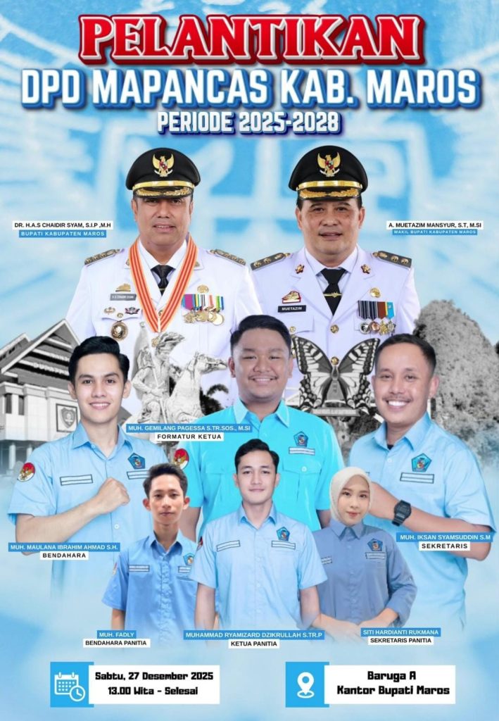 Ketua Mapancas Sulsel Lantik Pengurus DPD Mapancas Maros Di Ketuai MUH. GEMILANG PAGESSA, S.TR.SOS., M.SI.
