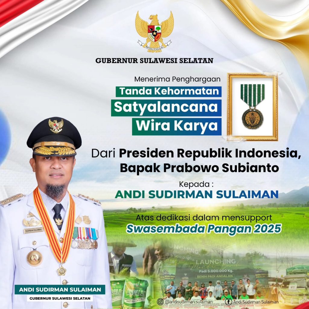 Dukung Swasembada Pangan 2025, Andi Sudirman Sulaiman Terima Satyalancana Wira Karya dari Presiden Prabowo