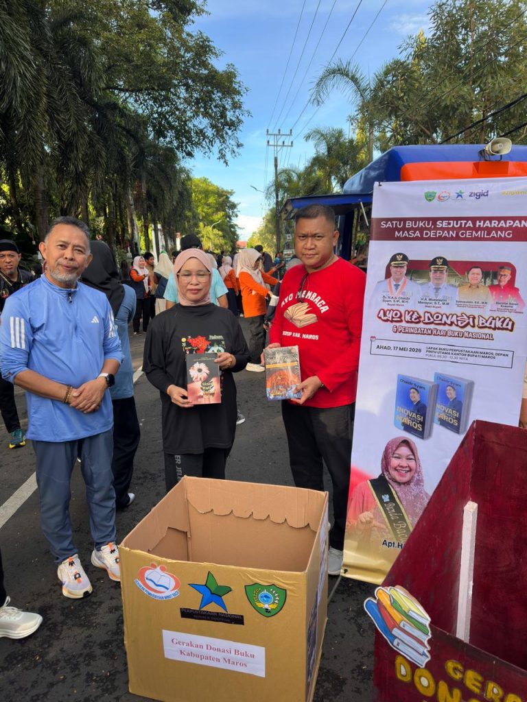 Bupati Chaidir Syam, Luncurkan Aksi Donasi Buku HUT Perpustakaan dan HBN di CFD Maros