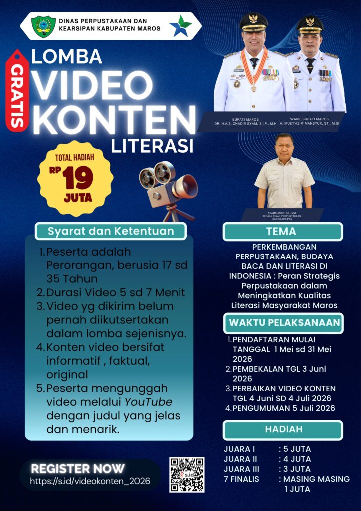 Dinas Perpustakaan Maros Perpanjang Pendaftaran Lomba Video Konten Literasi hingga 14 Juni 2026